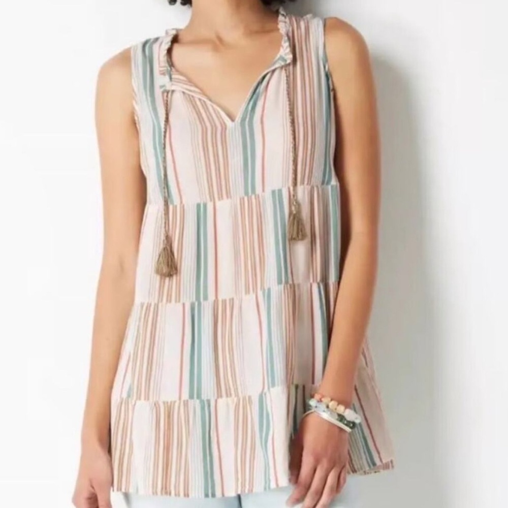 J Jill Sleeveless Striped Tiered Tunic Top Size S Lightweight Spring Summer